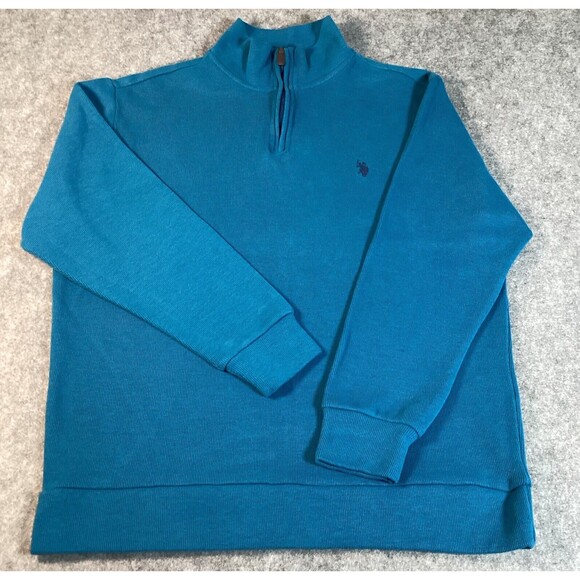 US POLO ASSN Men's Blue Ribbed Cotton Knit 1/4 Zip Pullover Sweater XL - Picture 3 of 15